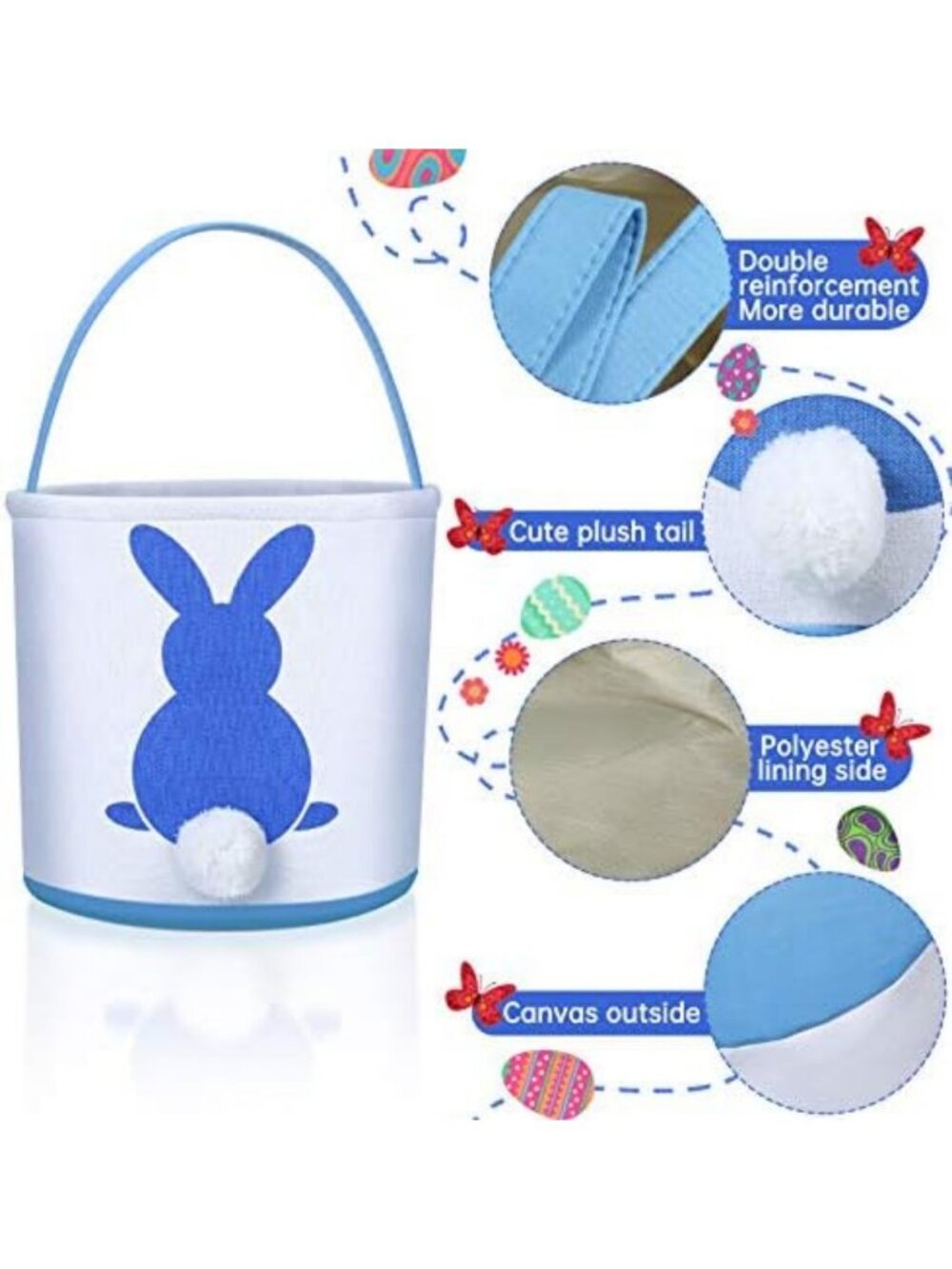 Easter Bunny Basket Bags - 6 Pcs Canvas Rabbit Totes for Egg Hunts & Gifts - Picture 5 of 6
